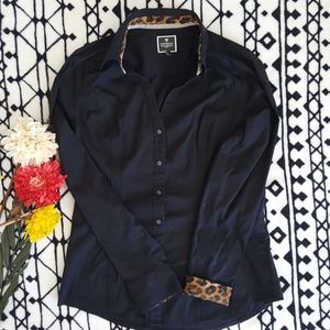 Express Black Cheeta Button Down